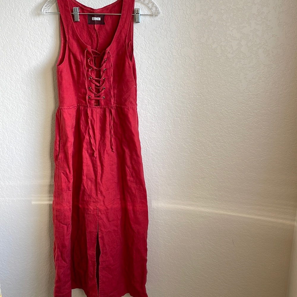 Reformation Red Lace Up Dress